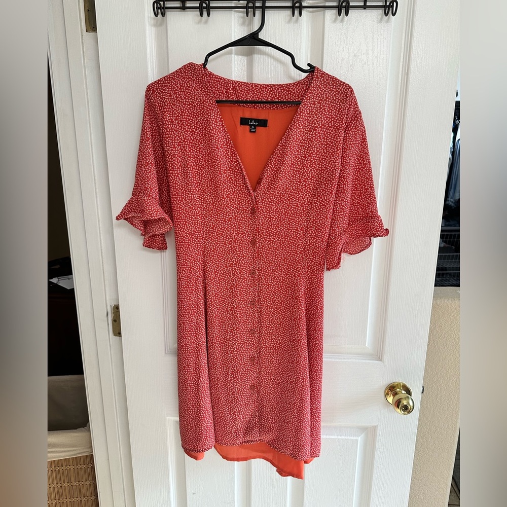 Lulus Castana Rust Red Print Button-Up Dress - image 3